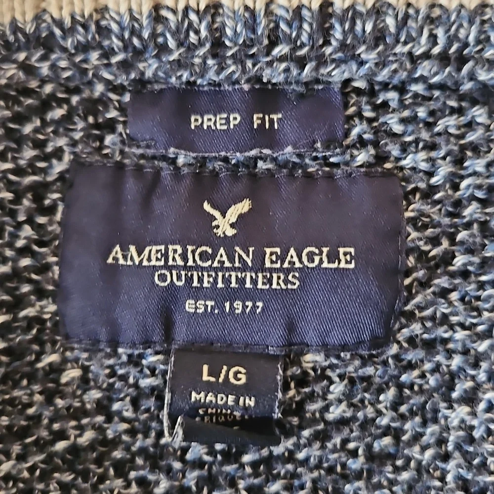 American Eagle Prep Fit 100% Cotton Sweater Navy And White Lg EUC Mens / Unisex